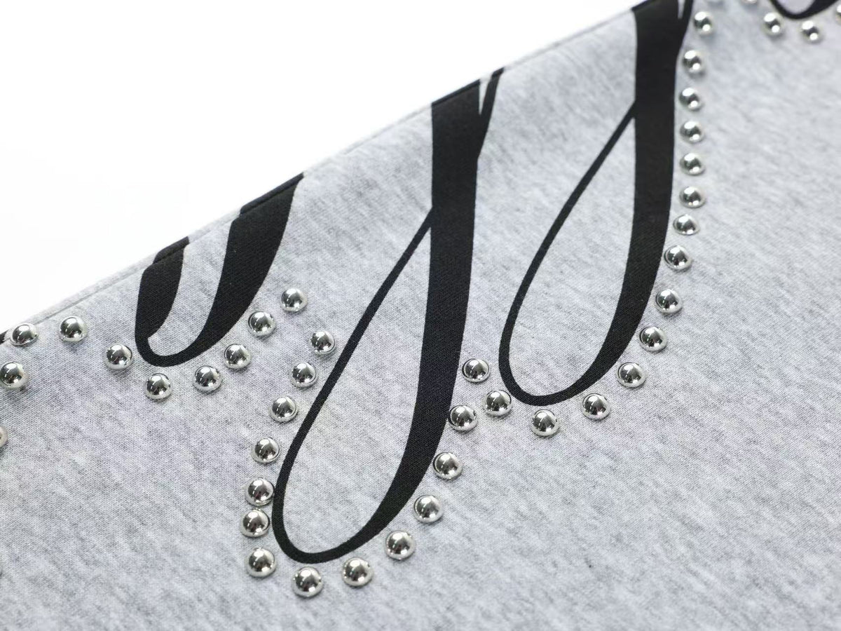 Unisex Rhinestone Script Graphic Wide Leg Sweatpants