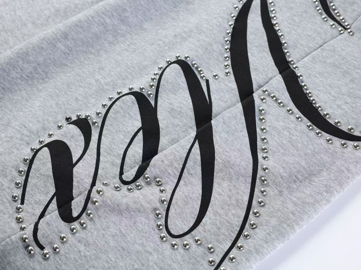 Unisex Rhinestone Script Graphic Wide Leg Sweatpants