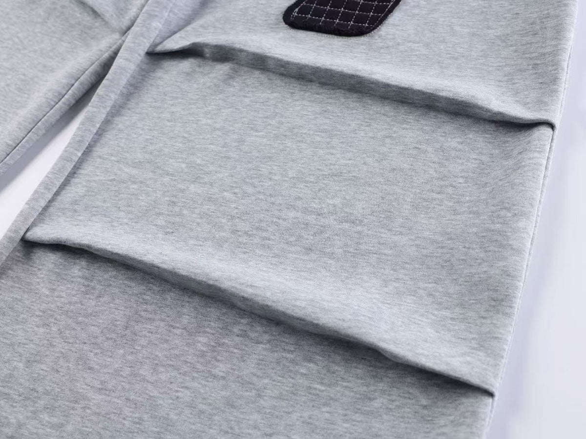 Double Waist Grid Number 7 Patch Wide Leg Sweatpants