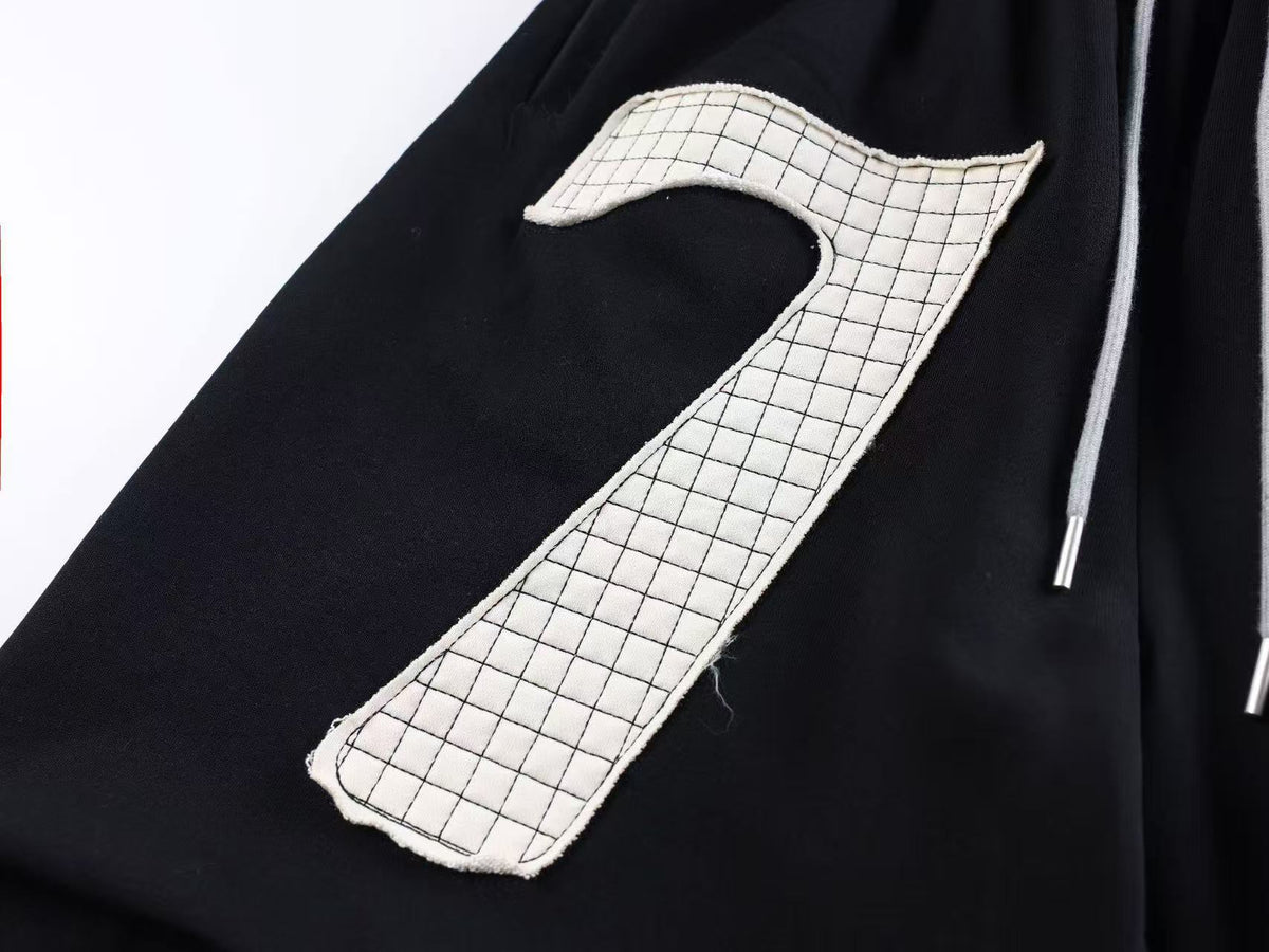 Double Waist Grid Number 7 Patch Wide Leg Sweatpants