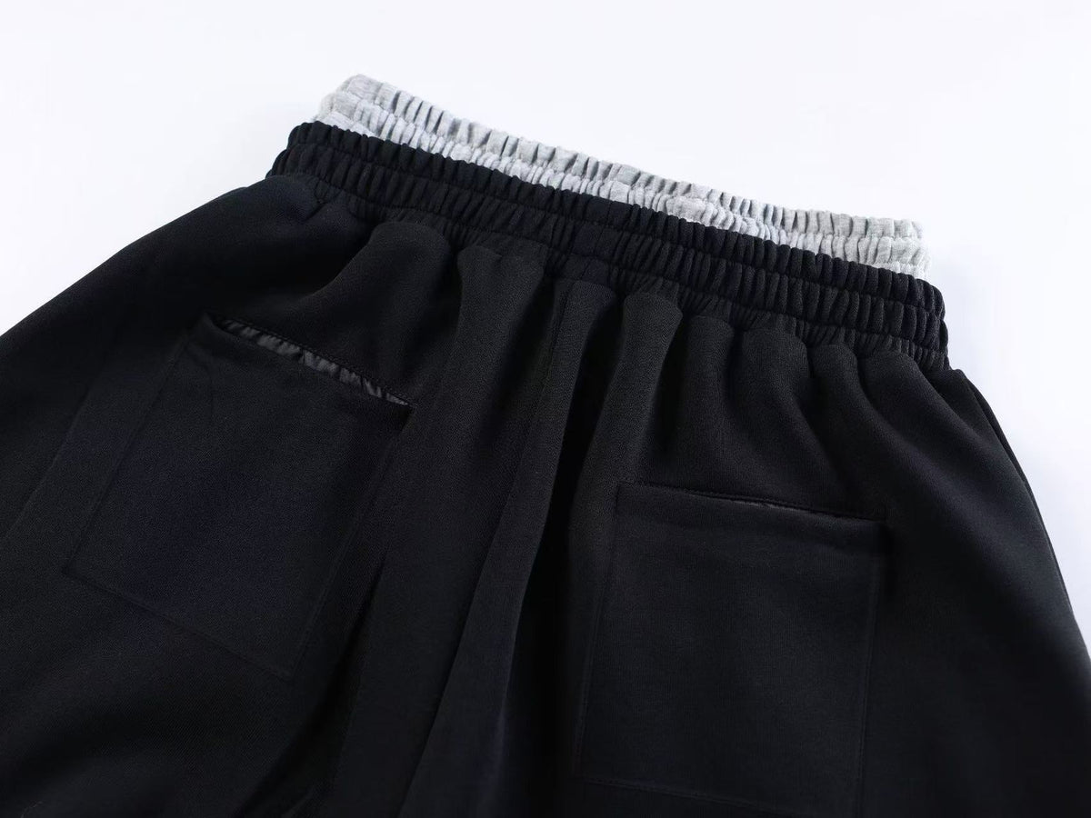 Double Waist Grid Number 7 Patch Wide Leg Sweatpants