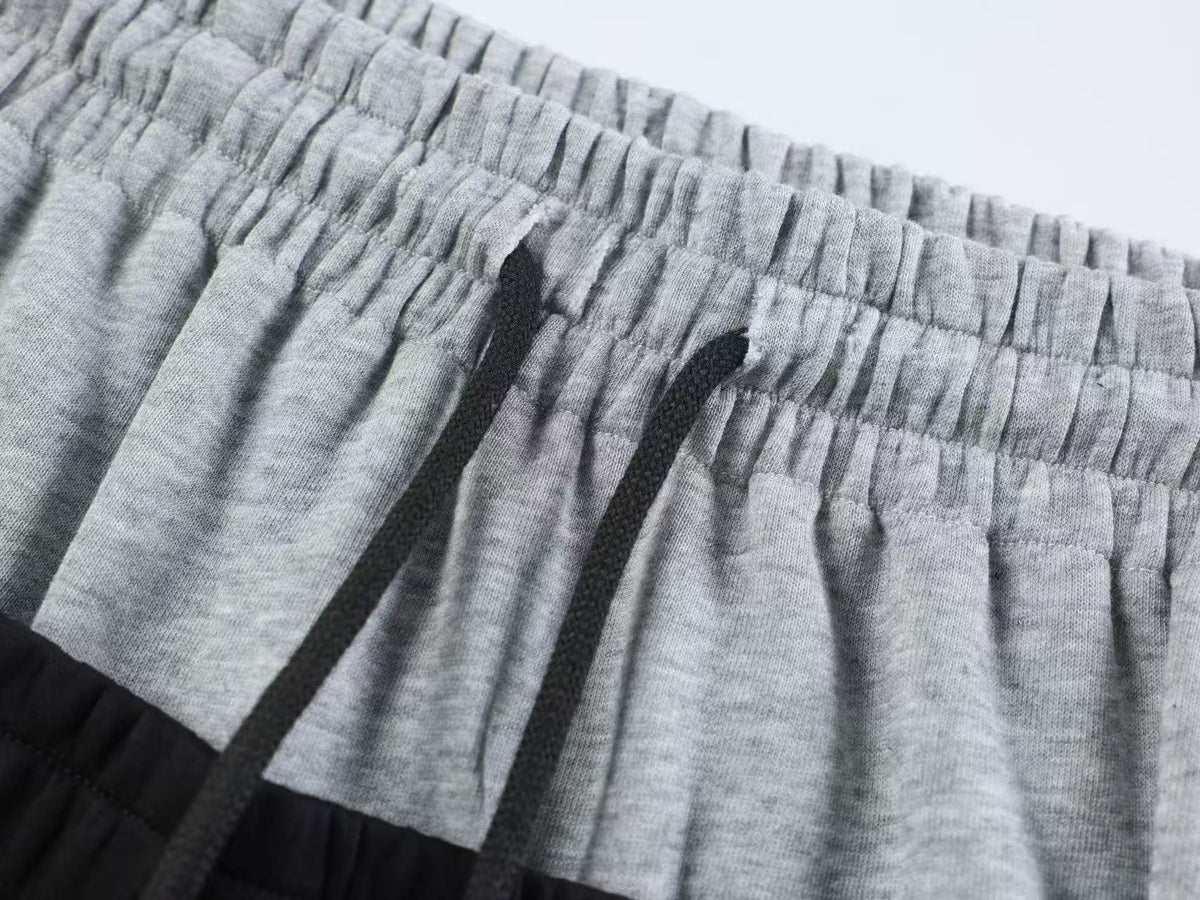 Double Waist Crest Embroidery Side Script Print Wide Leg Sweatpants
