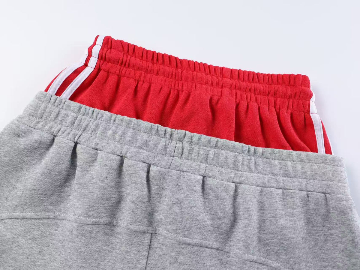 Double Waist Crest Embroidery Side Script Print Wide Leg Sweatpants