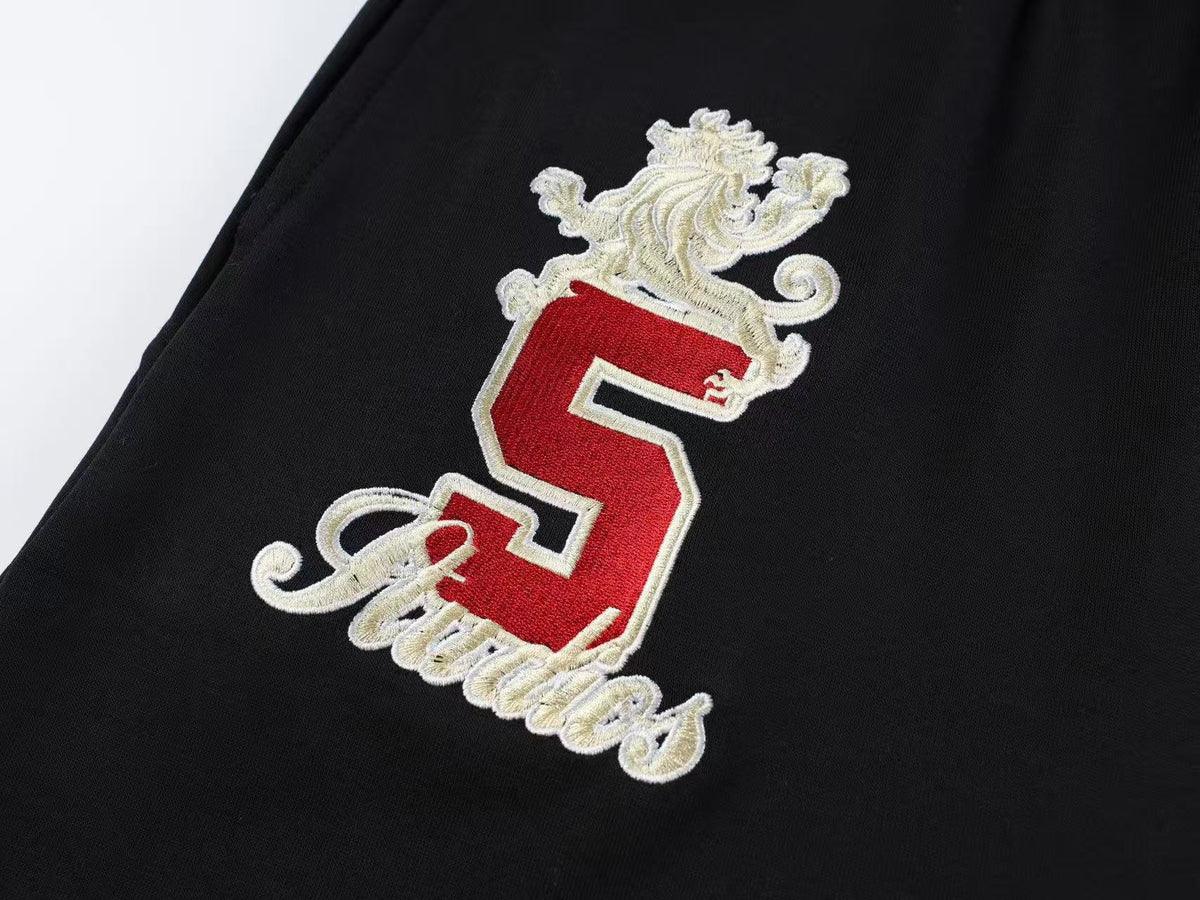Double Waist Crest Embroidery Side Script Print Wide Leg Sweatpants