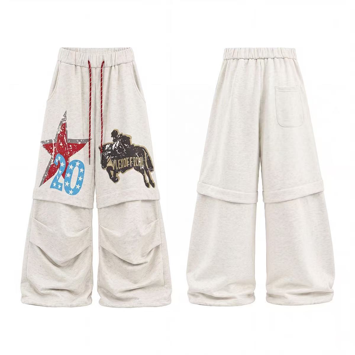 Unisex Vintage Cowboy Star Print Wide Leg Sweatpants