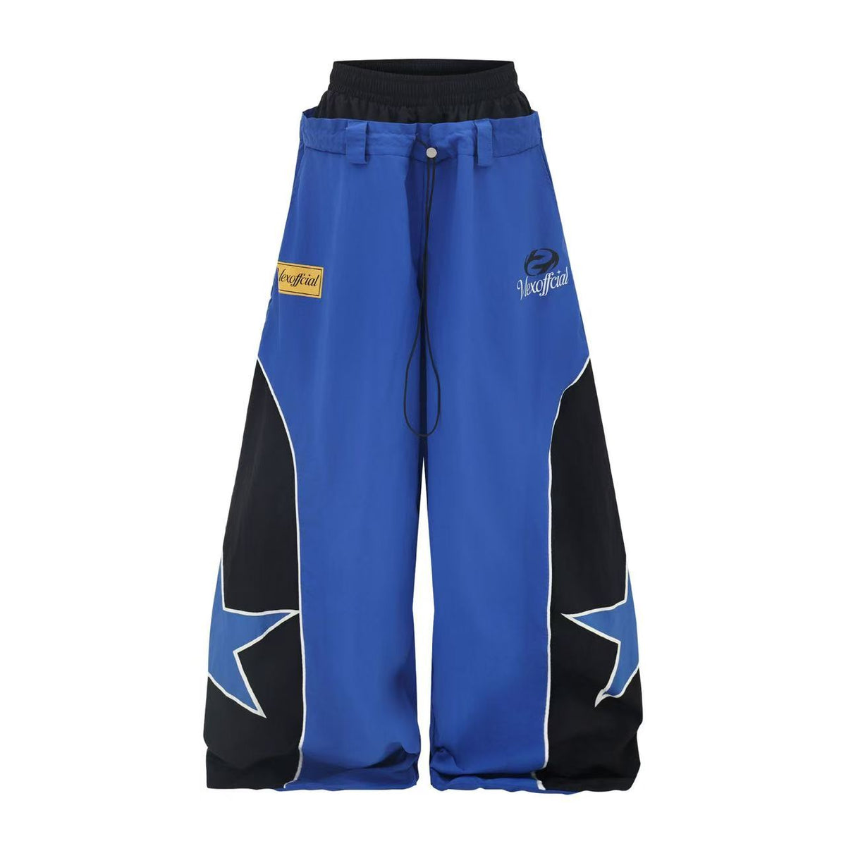 Unisex Color Block Star Patchwork Double Waist Wide Leg Sweatpants