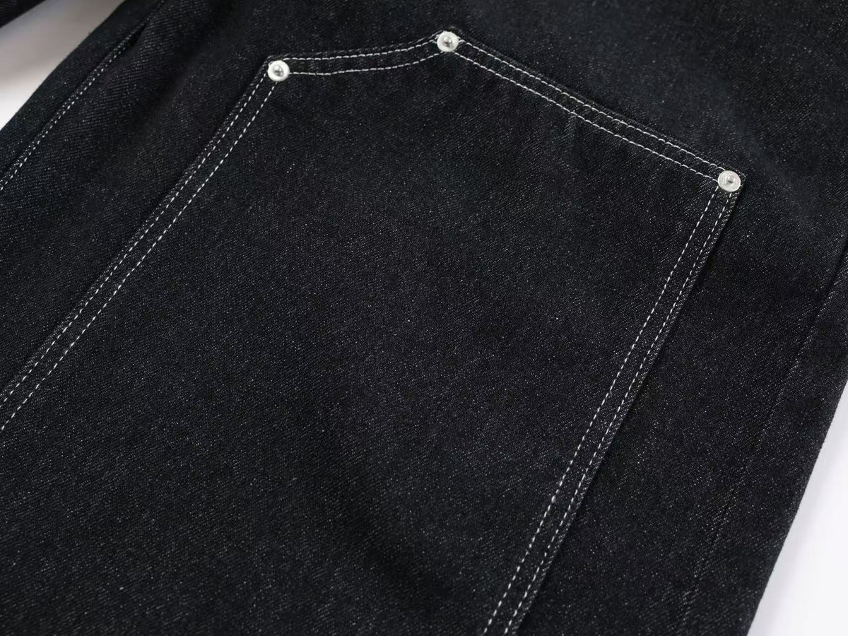 Unisex Double Waist Contrast Stitch Baggy Wide Leg Jeans