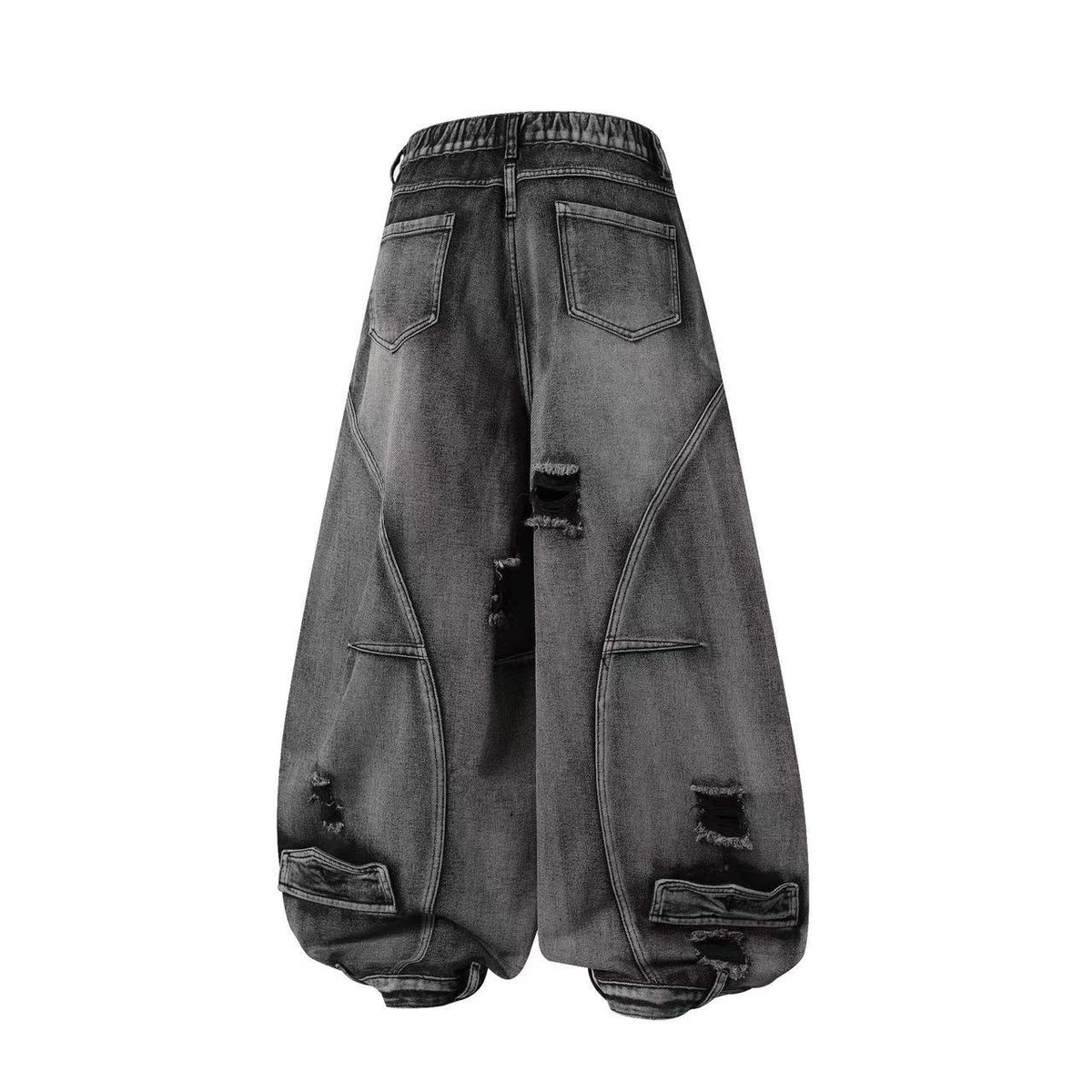 Vintage Distressed Ripped Curved Seam Baggy Wide Leg Jeans