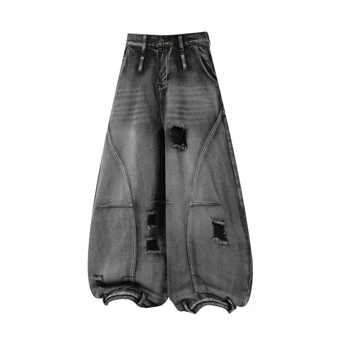 Vintage Distressed Ripped Curved Seam Baggy Wide Leg Jeans