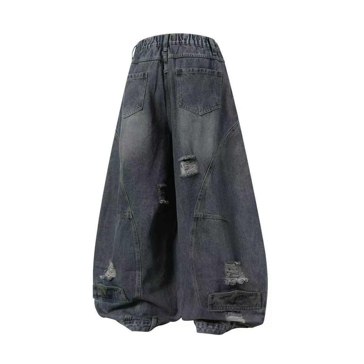 Vintage Distressed Ripped Curved Seam Baggy Wide Leg Jeans