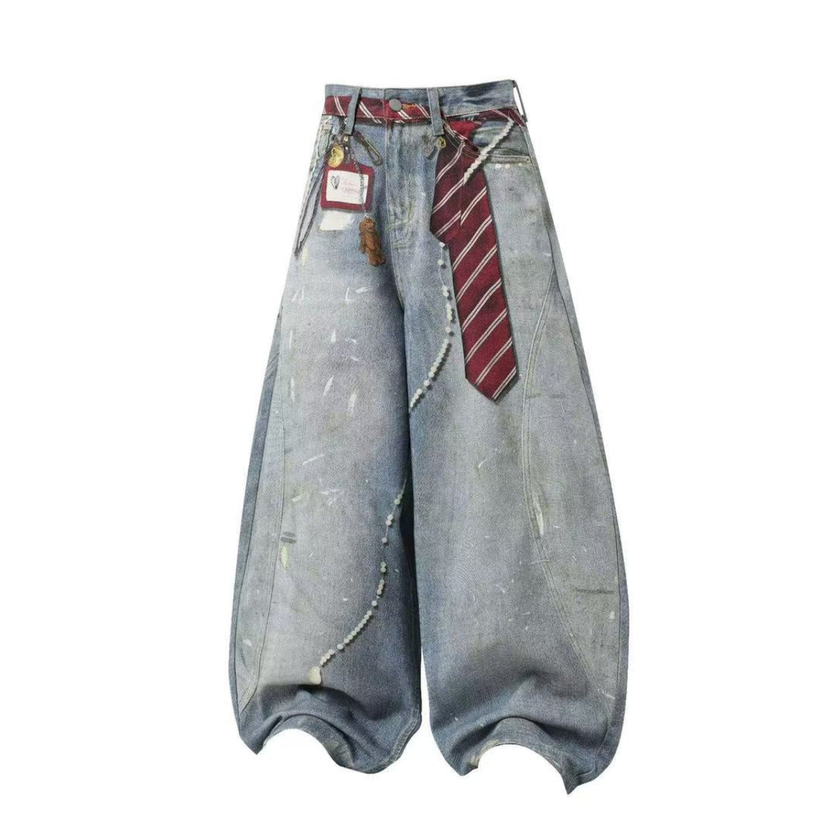 Vintage Paint Splatter Tie Decor Baggy Wide Leg Jeans
