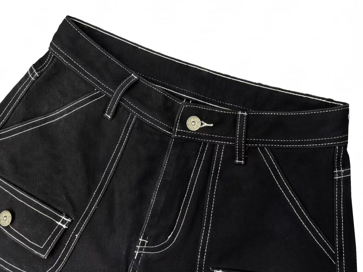 Wing Graphic Script Print Contrast Stitch Baggy Wide Leg Jeans