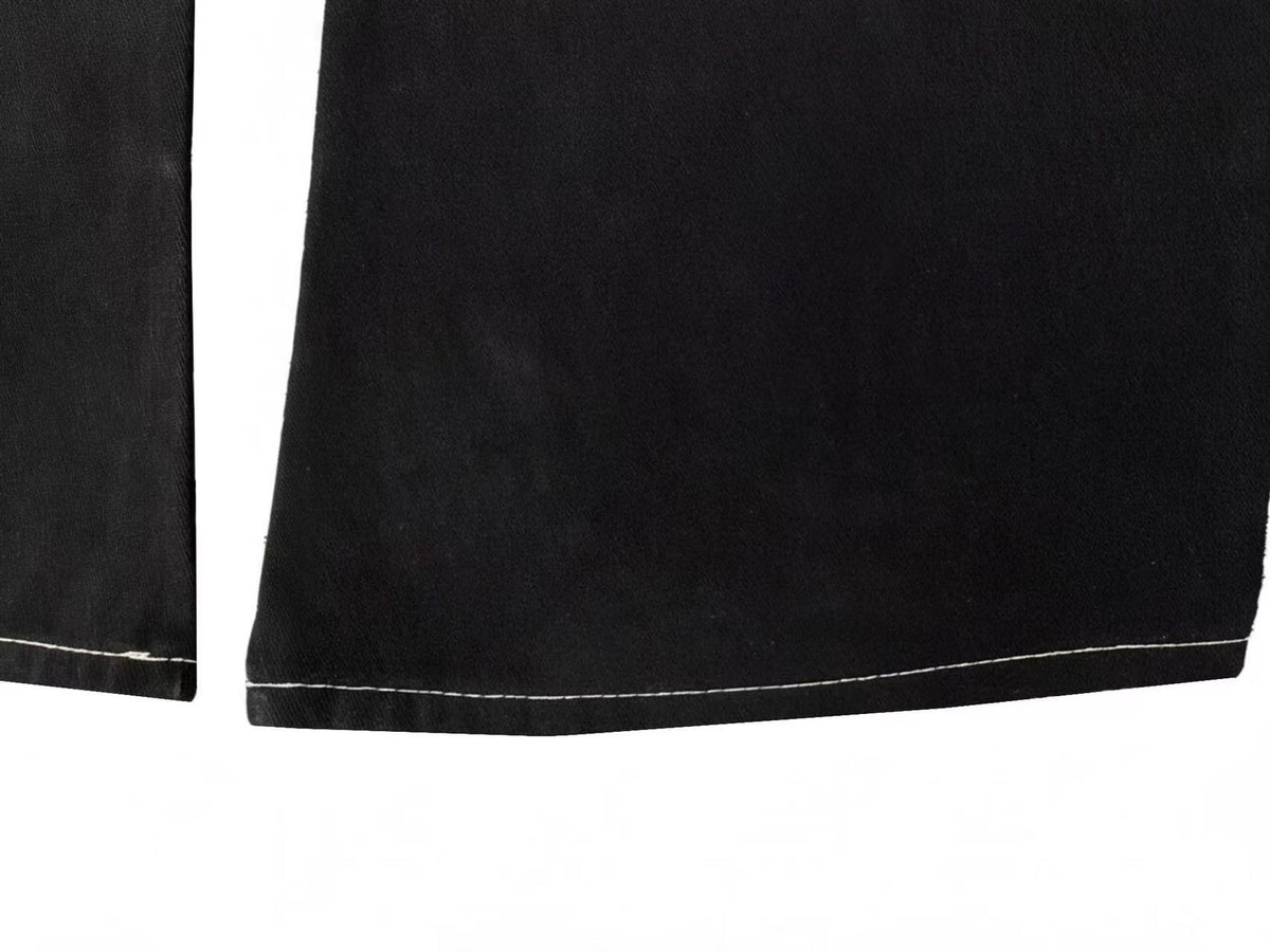 Wing Graphic Script Print Contrast Stitch Baggy Wide Leg Jeans
