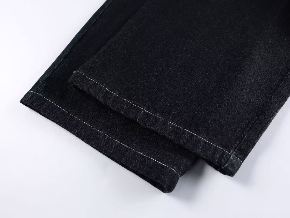 Unisex Detachable Apron Panel Metal Buckle Baggy Wide Leg Jeans