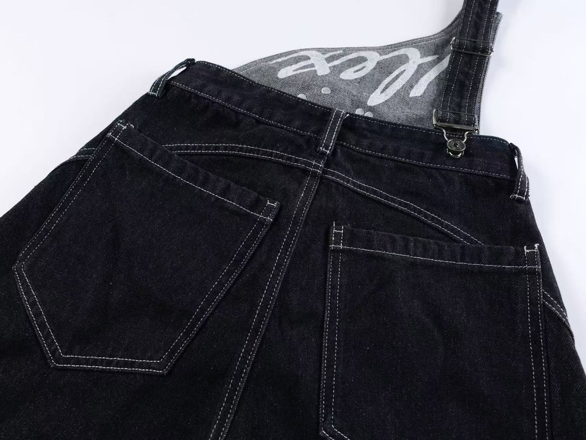 Unisex Detachable Apron Panel Metal Buckle Baggy Wide Leg Jeans