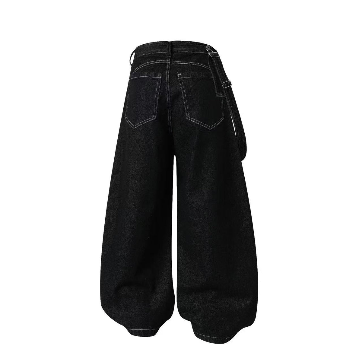 Unisex Detachable Apron Panel Metal Buckle Baggy Wide Leg Jeans