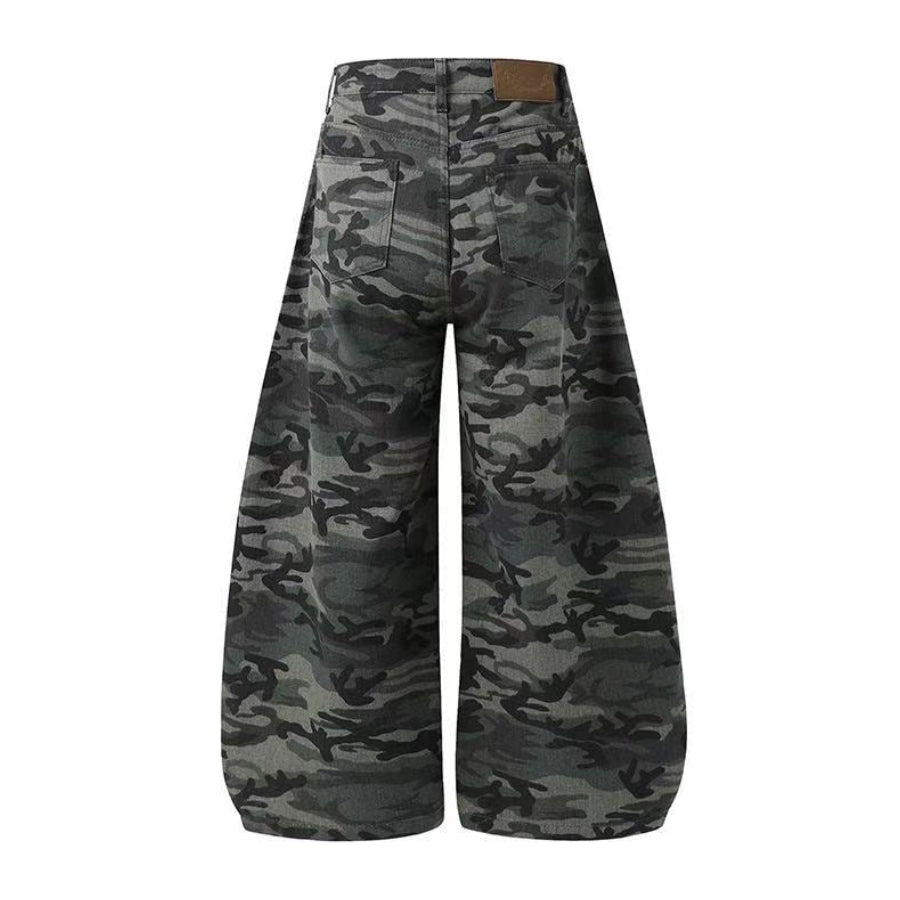 Streetwear Camo Rhinestone Baggy Wide Leg Jeans