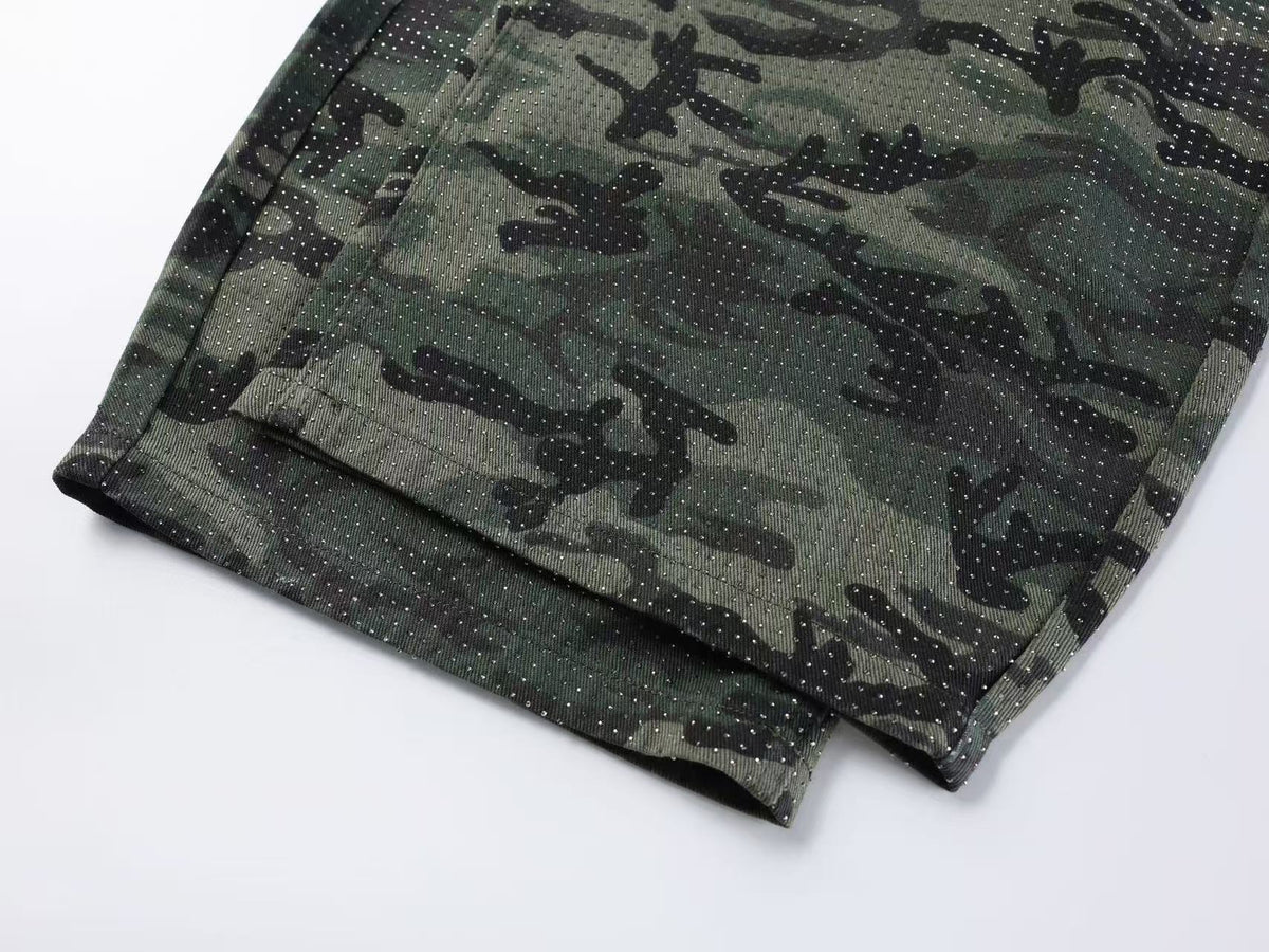 Streetwear Camo Rhinestone Baggy Wide Leg Jeans