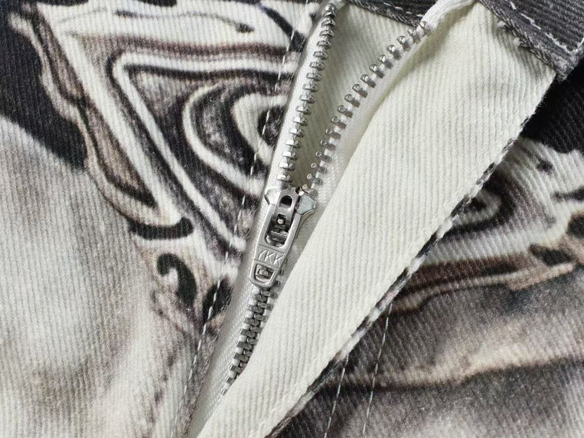 Streetwear Ink Wash Splatter Print Baggy Wide Leg Jeans