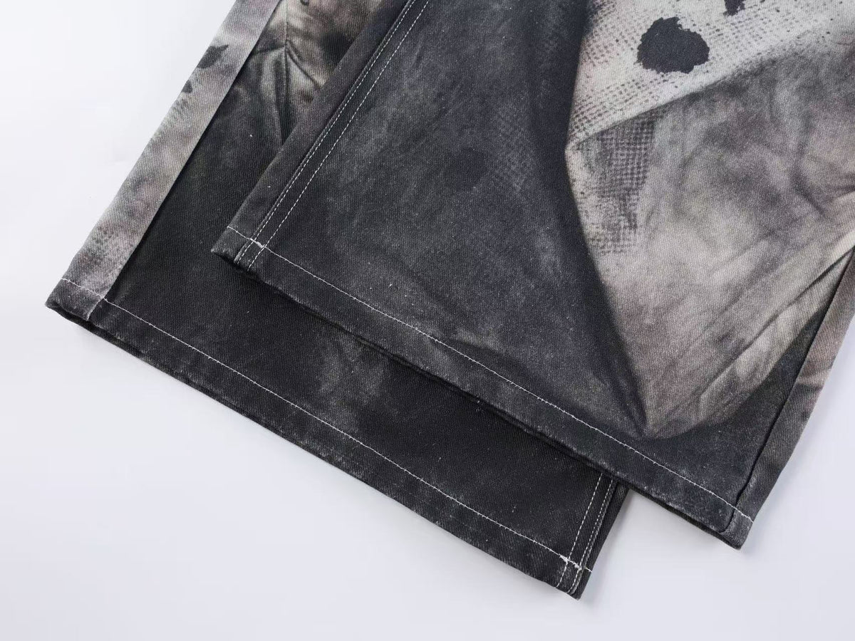 Streetwear Ink Wash Splatter Print Baggy Wide Leg Jeans