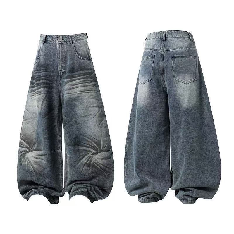 Vintage Hibiscus Floral Print Baggy Wide Leg Jeans