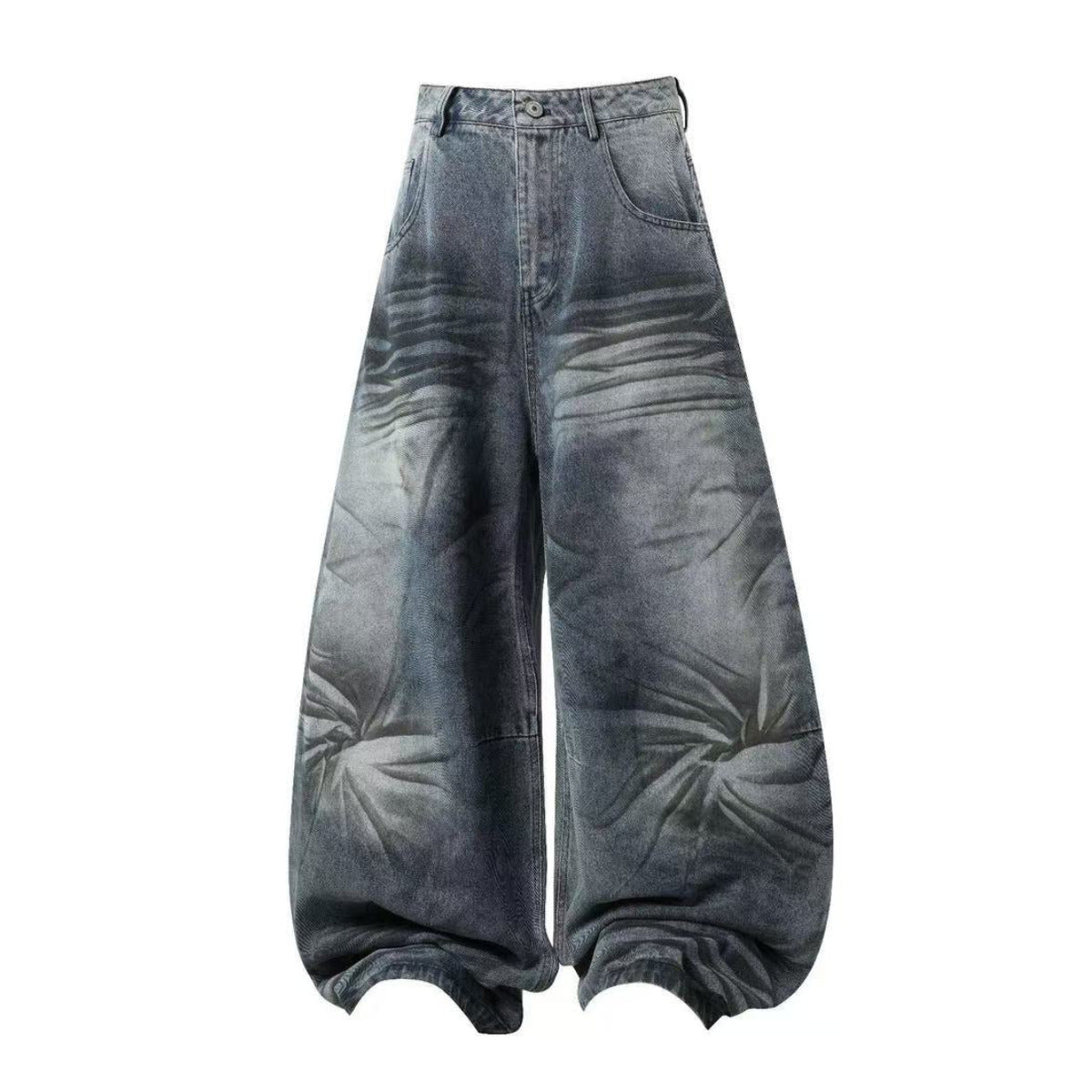 Vintage Hibiscus Floral Print Baggy Wide Leg Jeans