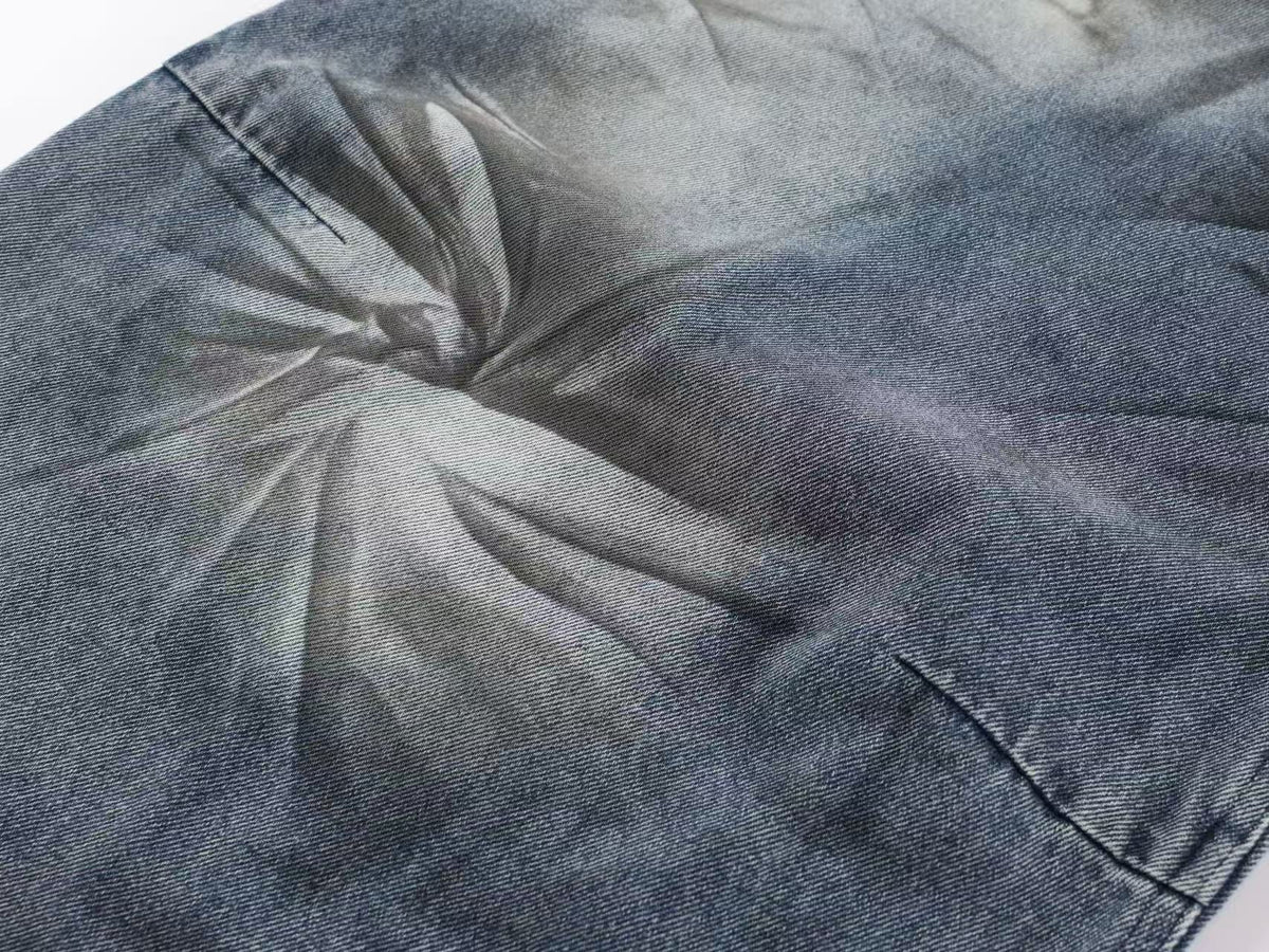 Vintage Hibiscus Floral Print Baggy Wide Leg Jeans