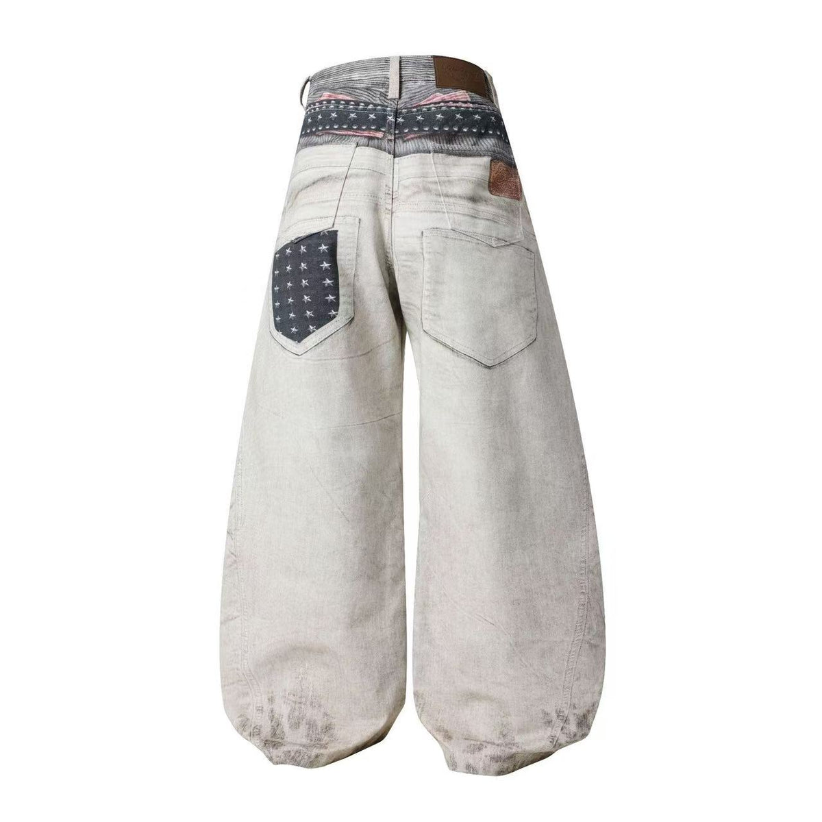 3D Multi Layer Belt & Lace-Up Print Distressed Baggy Wide Leg Jeans