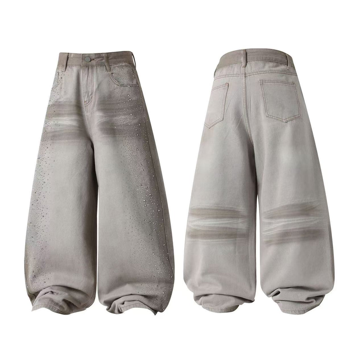 Unisex Gradient Rhinestone Baggy Wide Leg Balloon Jeans