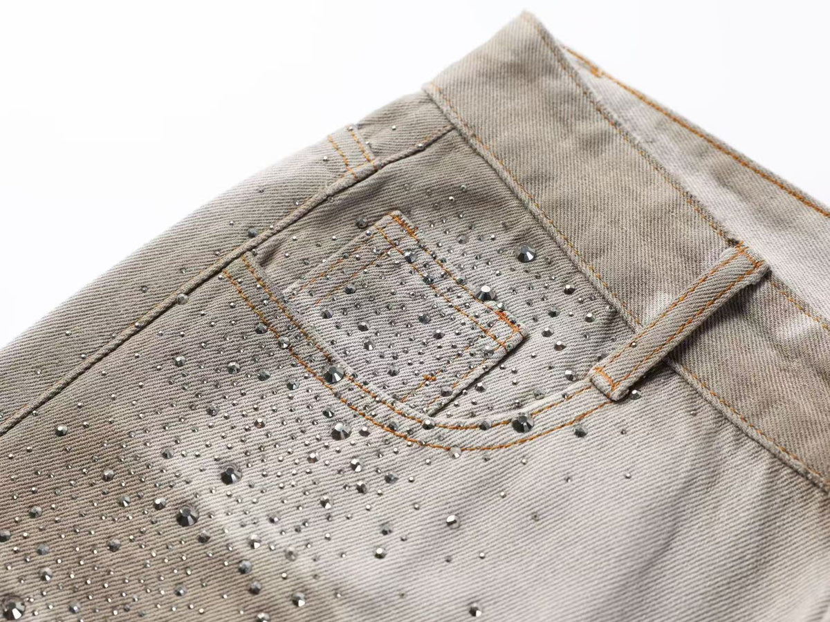 Unisex Gradient Rhinestone Baggy Wide Leg Balloon Jeans