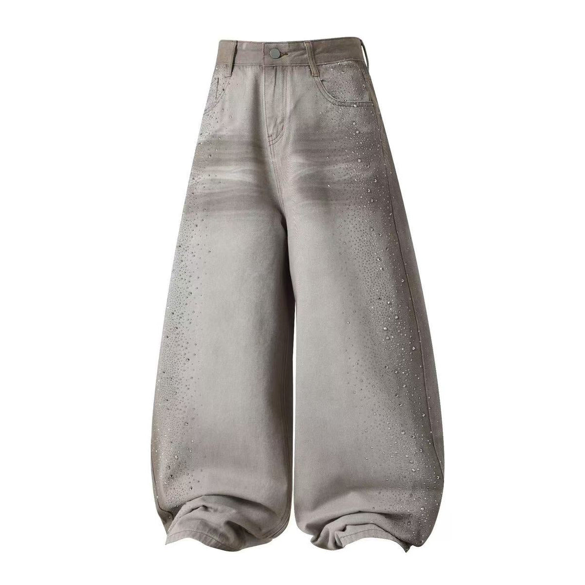 Unisex Gradient Rhinestone Baggy Wide Leg Balloon Jeans