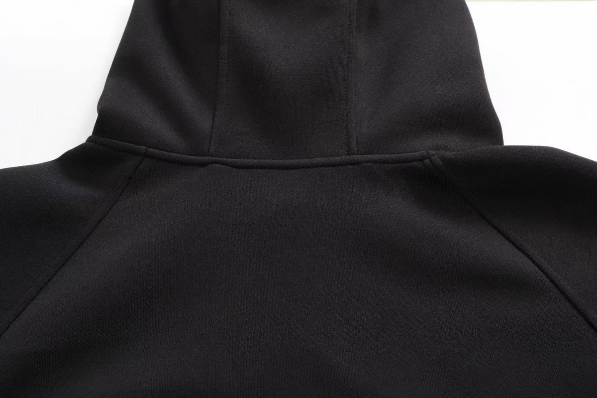 Unisex Striped Crest Print Zip-Up Hoodie