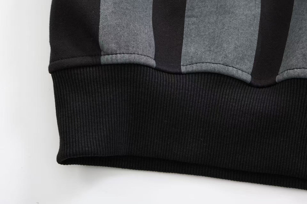 Unisex Striped Crest Print Zip-Up Hoodie