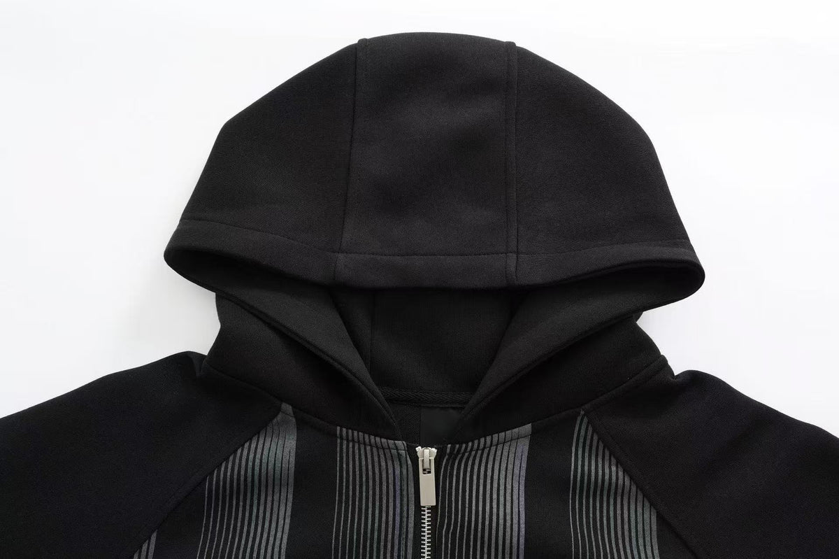 Unisex Striped Crest Print Zip-Up Hoodie