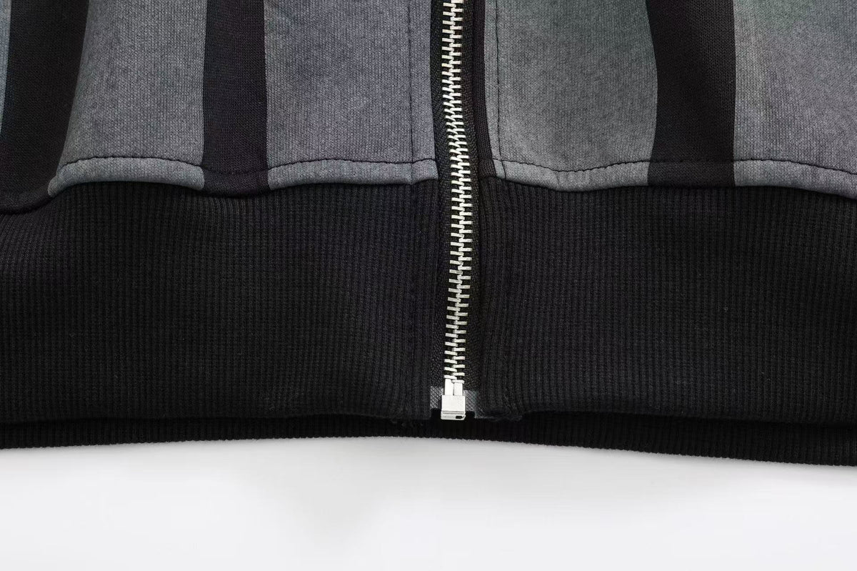 Unisex Striped Crest Print Zip-Up Hoodie