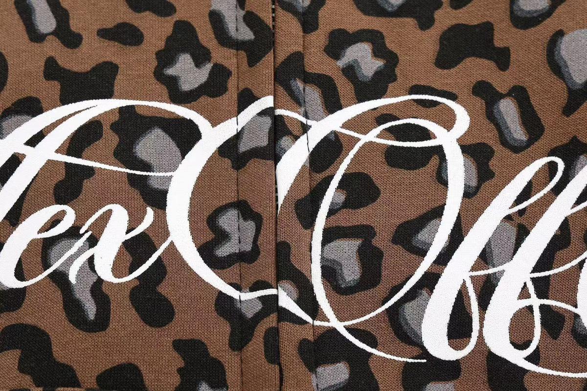 Unisex Leopard Print Color Block Zip-Up Hoodie