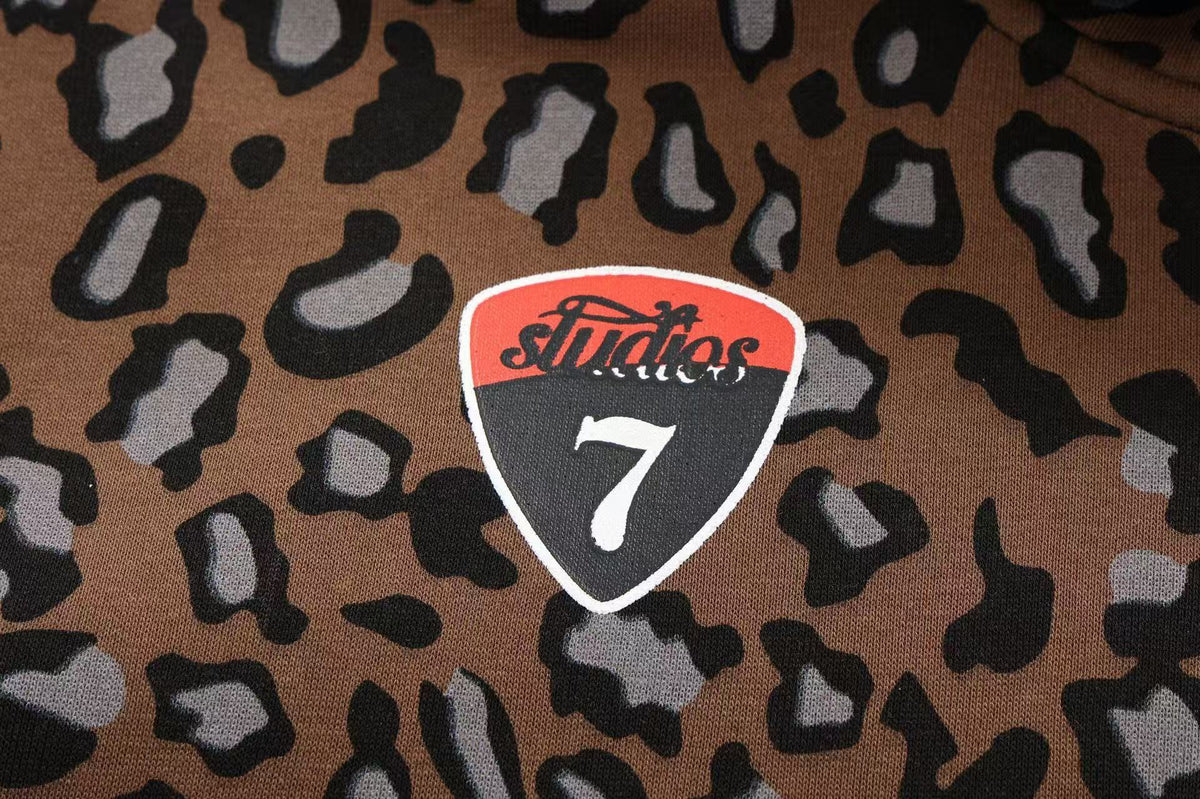 Unisex Leopard Print Color Block Zip-Up Hoodie