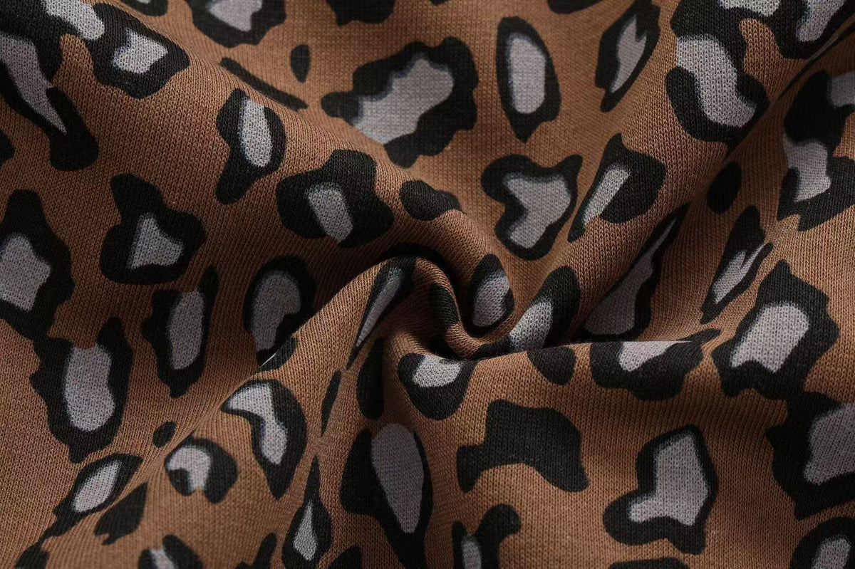 Unisex Leopard Print Color Block Zip-Up Hoodie