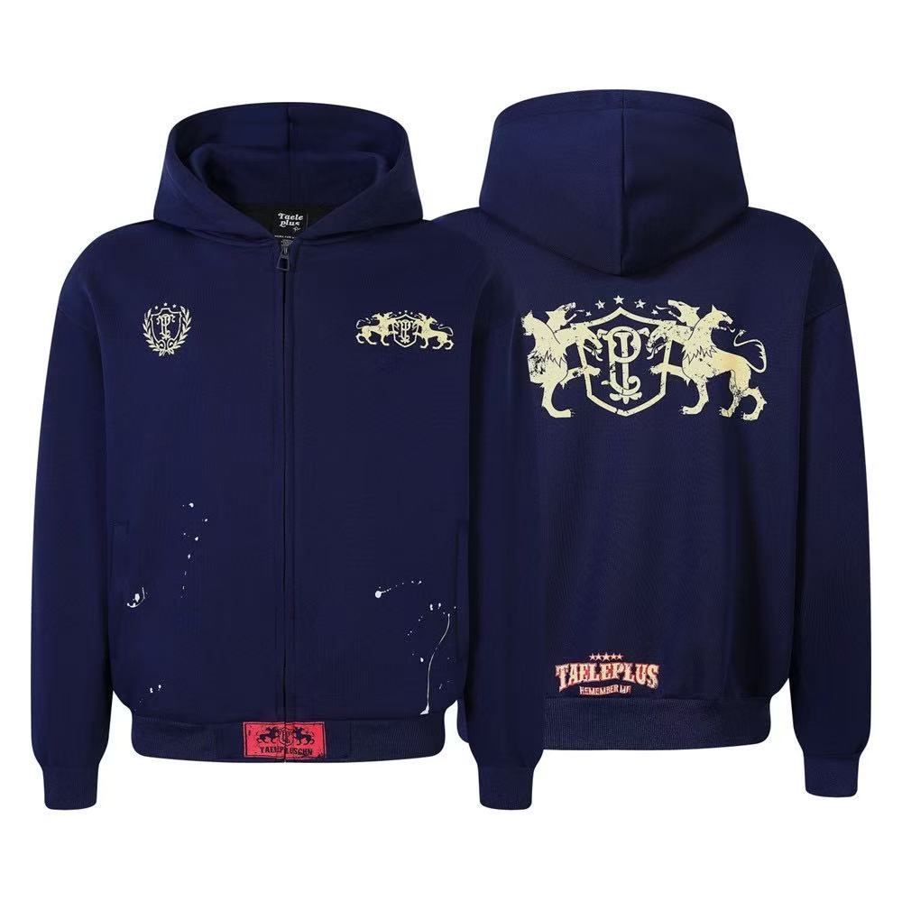 Vintage Crest Logo Splatter Paint Full Zip Hoodie