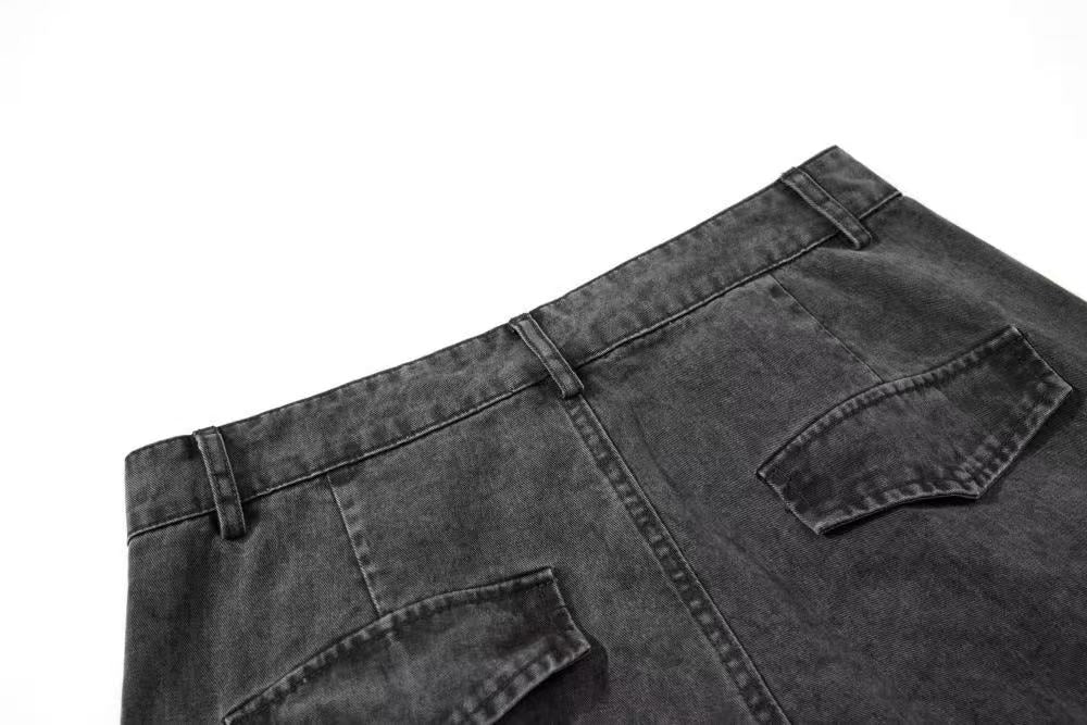 Vintage Washed Multi Pocket Wide Leg Cargo Pants