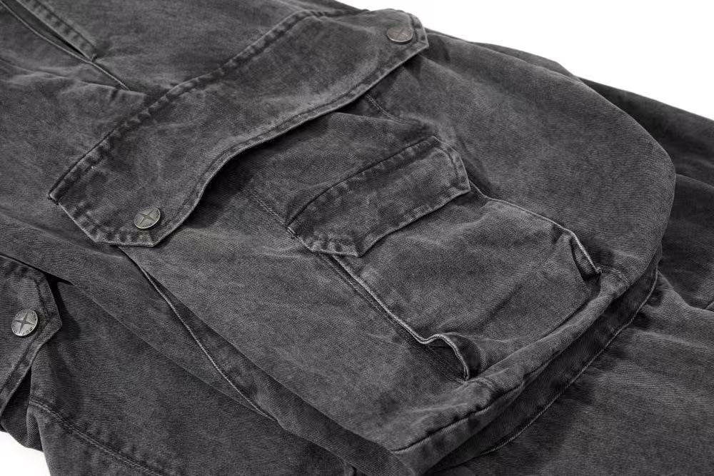 Vintage Washed Multi Pocket Wide Leg Cargo Pants