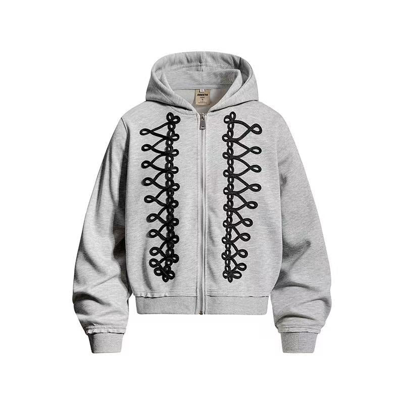 Vintage Front Lace Up Cutout Zip Up Hoodie