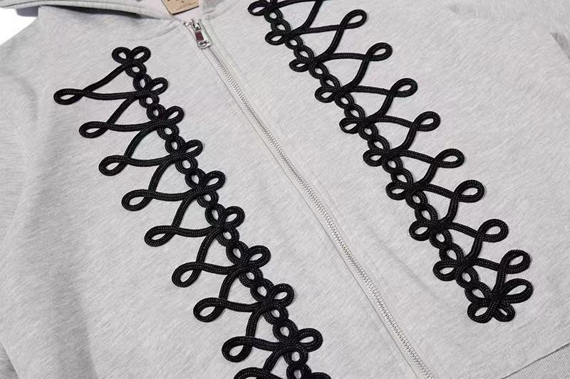 Vintage Front Lace Up Cutout Zip Up Hoodie