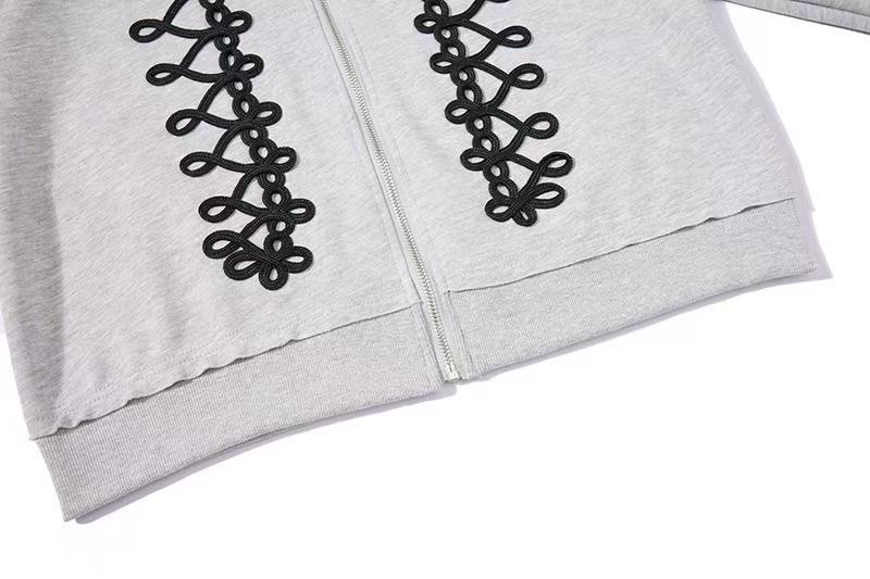Vintage Front Lace Up Cutout Zip Up Hoodie
