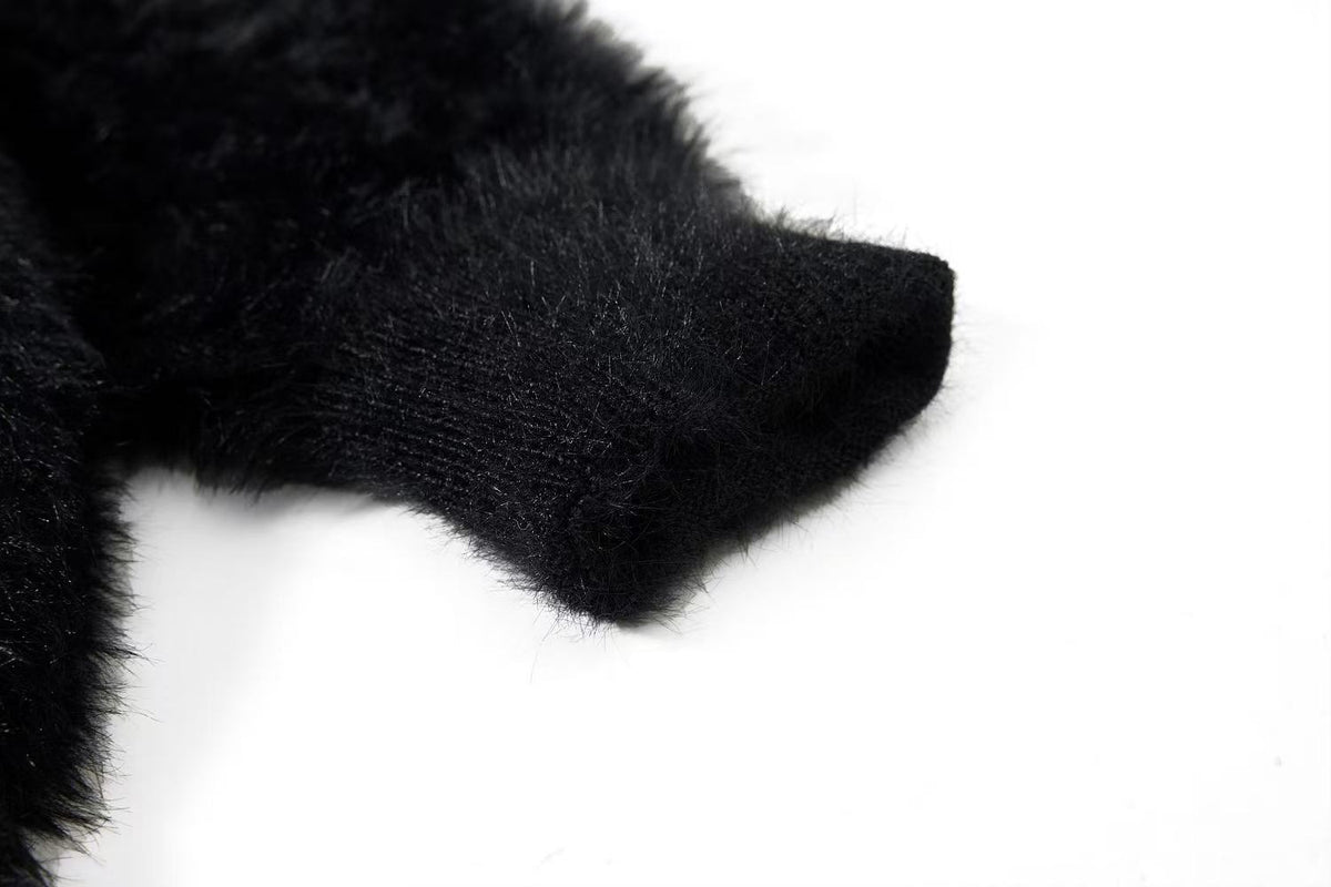 Unisex Faux Fur Contrast Cross Patch Zip Up Hooded Sweater