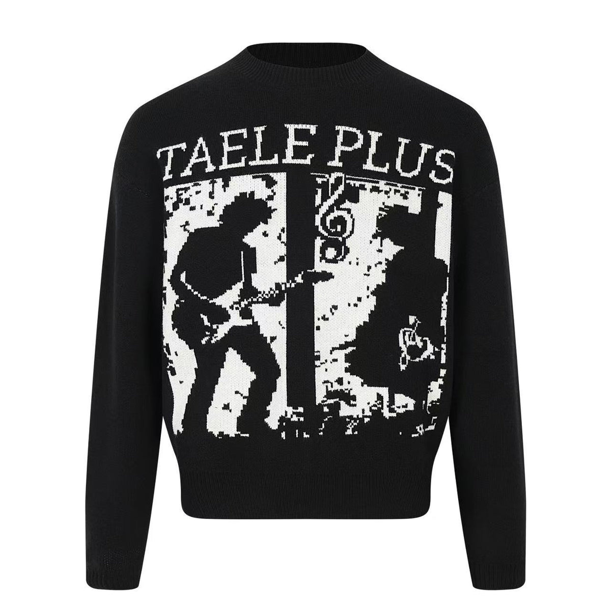 Vintage Rock Guitar Figure Graphic Crew Neck Sweater