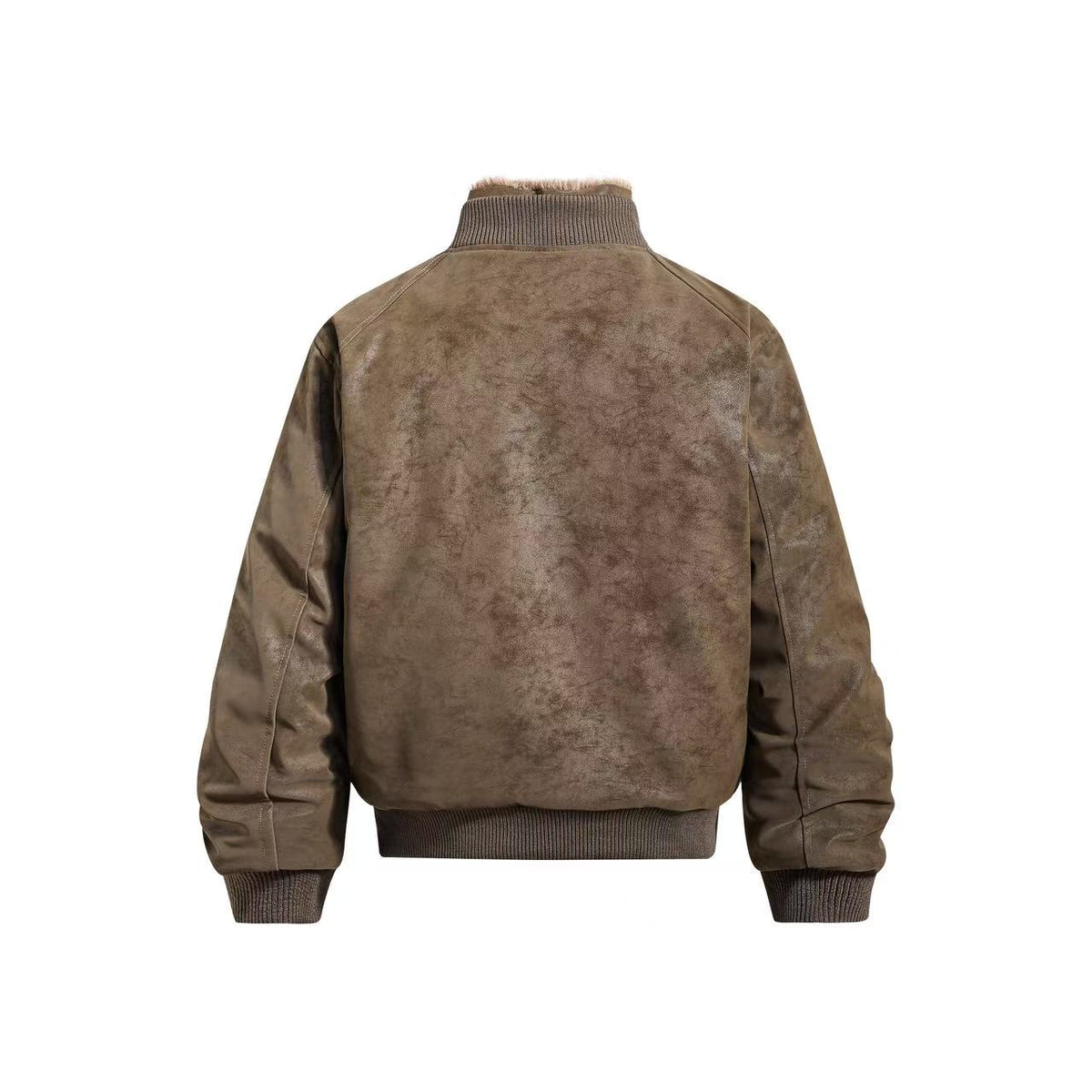 Vintage Faux Suede Furry Collar Quilted Liner Bomber Jacket