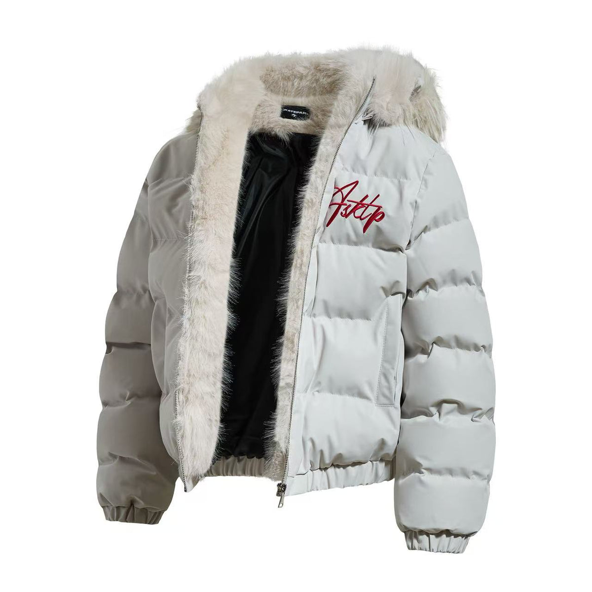Faux Fur Hood Script Signature Puffer Jacket