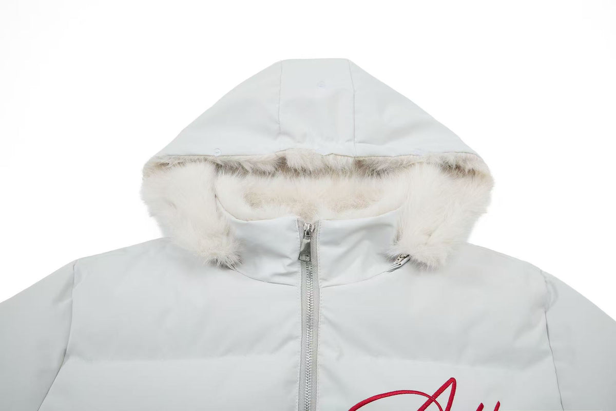 Faux Fur Hood Script Signature Puffer Jacket