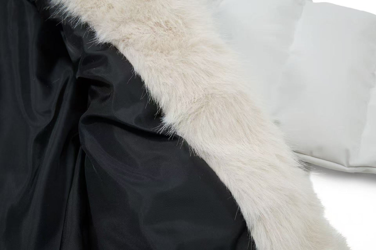 Faux Fur Hood Script Signature Puffer Jacket